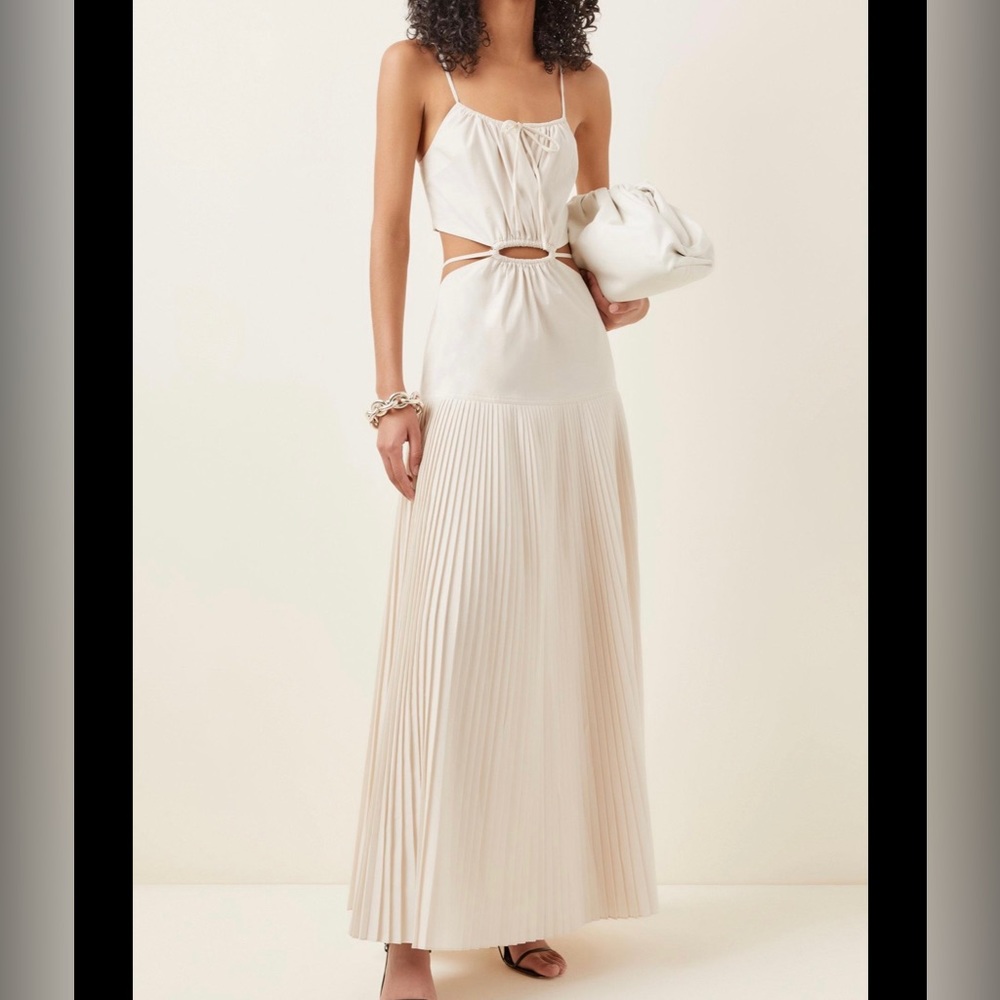 Jonathan Simkhai REM Pleated Cutout Poplin Maxi Dress